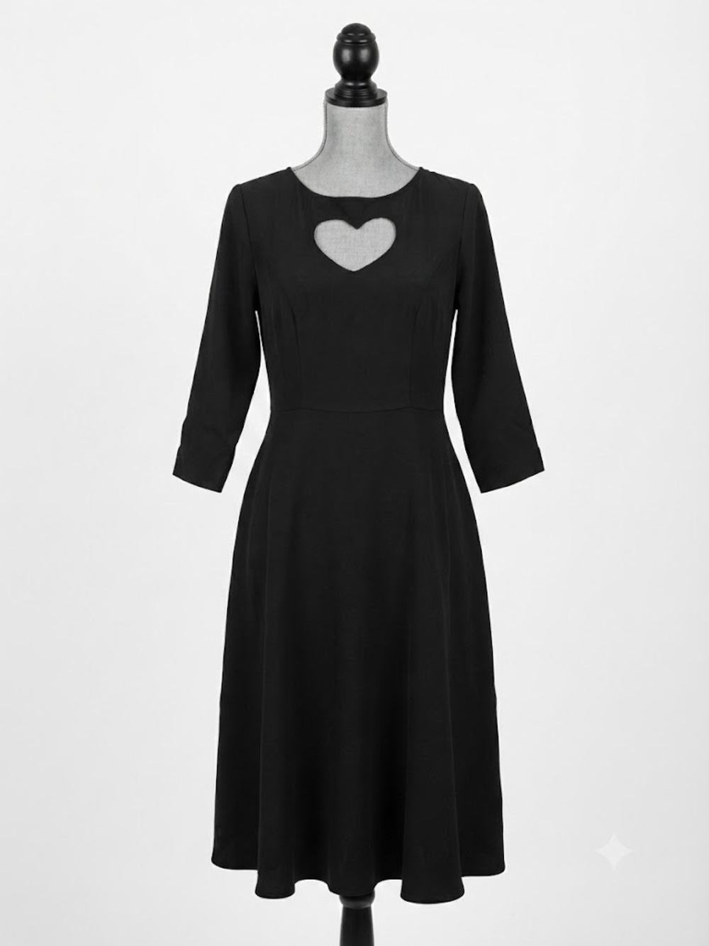Royal Monk Classic Black Heart-Cutout Midi Dress Sz S Romantic Avant Garde
